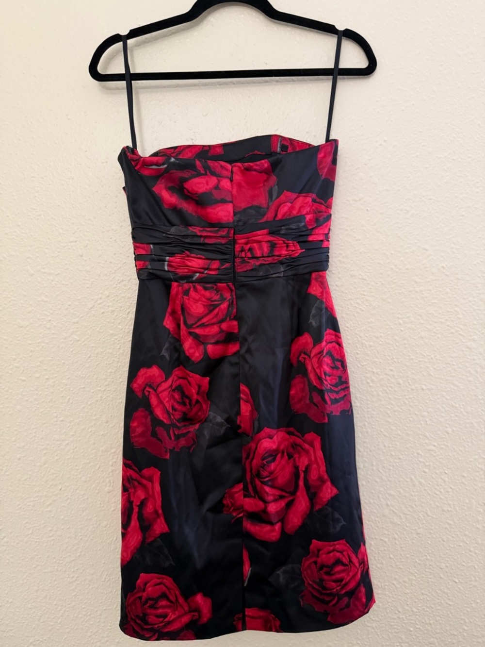 White House Black Market Black Strapless Dress with Red Rose Print - Picture 3 of 7